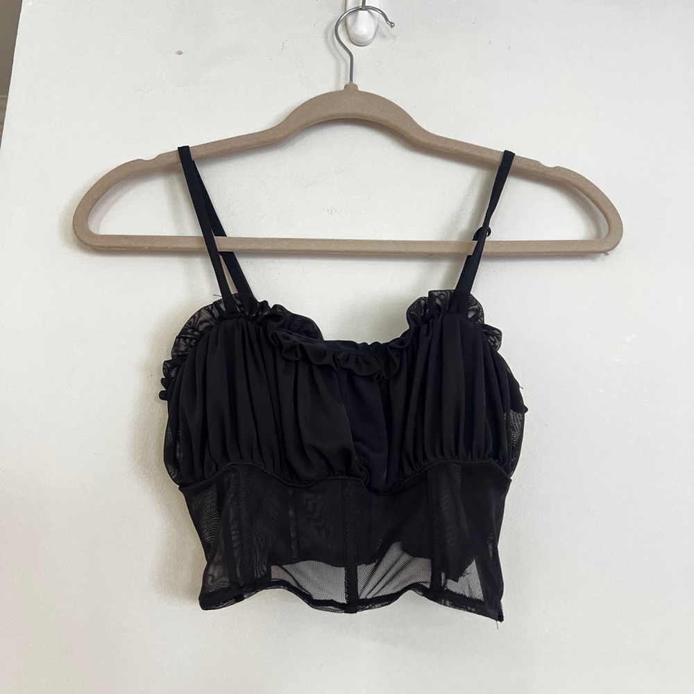 Black crop top corset with sheer detail